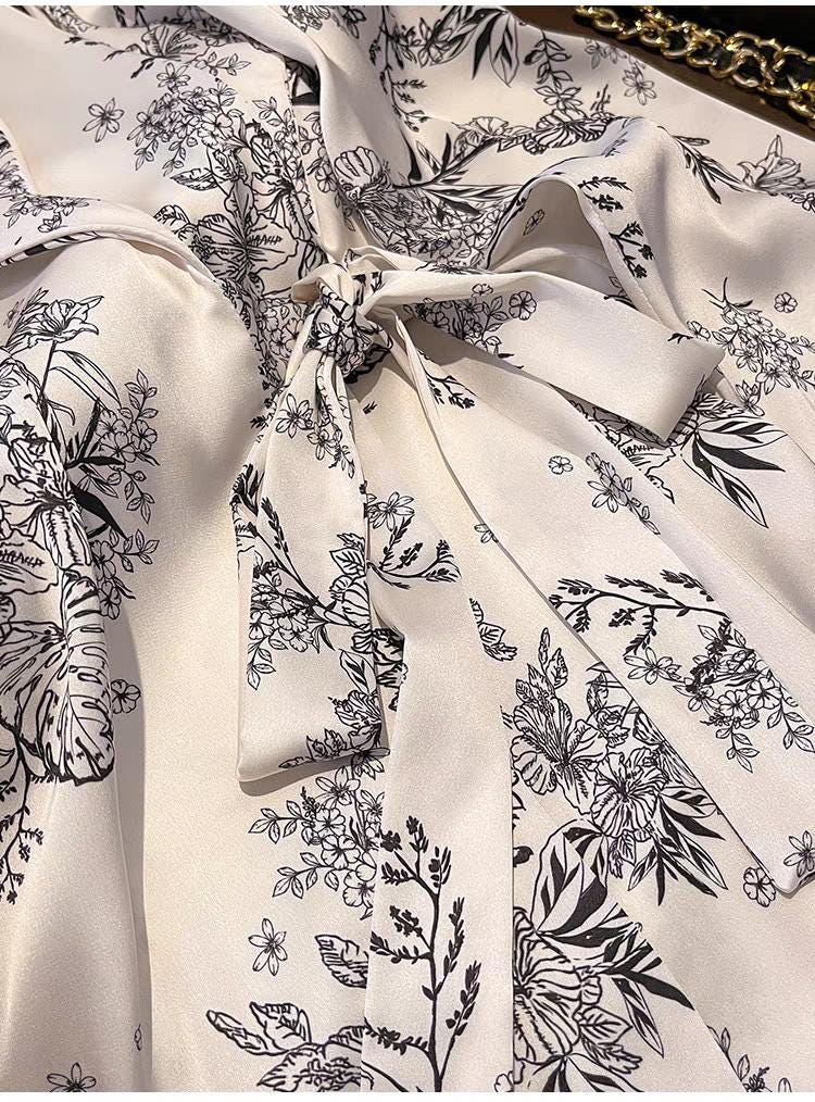 Luxury Oriental Style Silky Pajamas for Summer – Elegant Floral Loungewear with Lace Trim – Women Loungewear | Silk Kimono Robe