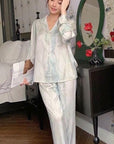 Silky Pajamas Dress: Women's Long Sleeve Sleep Shirt, Ink Painting Design