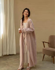 100% Cotton Gauze & Silk Embroidered Robe | Elegant Loungewear & Home Office Dress | Breathable & Lightweight