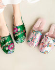 Oriental Embroidered Slippers for Women | Faux Fur Lined Mules | Floral Brocade House Shoes | Winter Gift | Christmas Boutique Favourite
