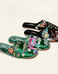Oriental Embroidered Slippers for Women | Faux Fur Lined Mules | Floral Brocade House Shoes | Winter Gift | Christmas Boutique Favourite