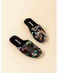Oriental Embroidered Slippers for Women | Faux Fur Lined Mules | Floral Brocade House Shoes | Winter Gift | Christmas Boutique Favourite