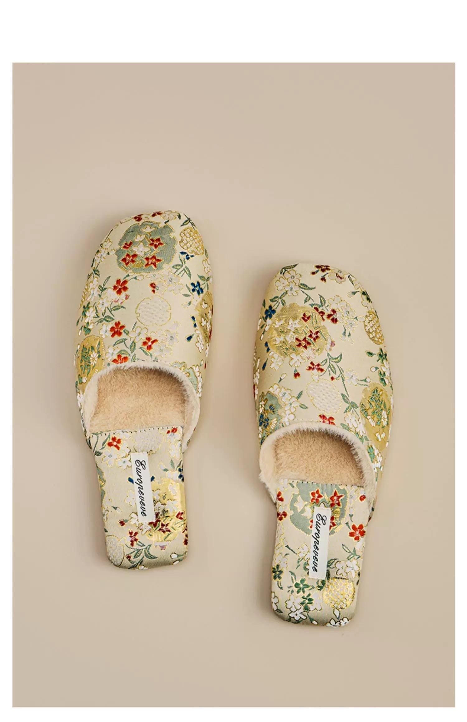 Embroidered Slippers for Women Open Toed Bamboo Footwear with Traditional Chinese Floral Designs Kimono Slippers Housewarming Gift