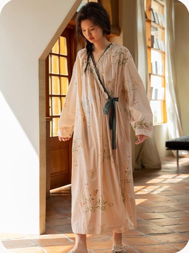 Luxury Cotton Robe for Women Christmas gift for Her All-Season Long Sleeve Lounge Robe, Winter Bathrobe for Indoor and Outdoor Wear