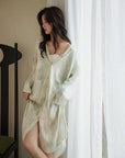 Silky Pajamas Dress: Women's Long Sleeve Sleep Shirt, Ink Painting Design
