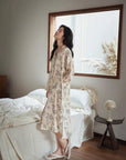 Cozy long-sleeve loungewear with a soft and luxurious silk texture.