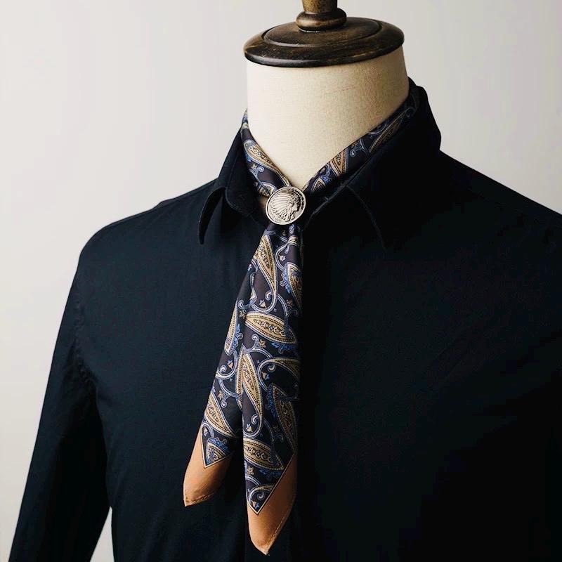 Handcrafted Men's Silk Scarf with Scarf Ring | Dapper Silk Kerchief for Suit Accessory for Men Handmade Scarf Gift Father's Day Gift