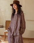 Bohemian Embroidered Cotton Gauze Loungewear Set | Two-Piece Pants or Dress Robe Style | Soft Breathable Sleepwear Home Outfit for Women