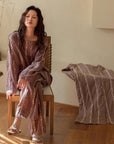 Bohemian Embroidered Cotton Gauze Loungewear Set | Two-Piece Pants or Dress Robe Style | Soft Breathable Sleepwear Home Outfit for Women