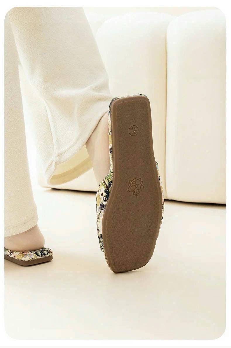 Embroidered Oriental Slippers: Handmade Open Totes Footwear, Causual House Shoes