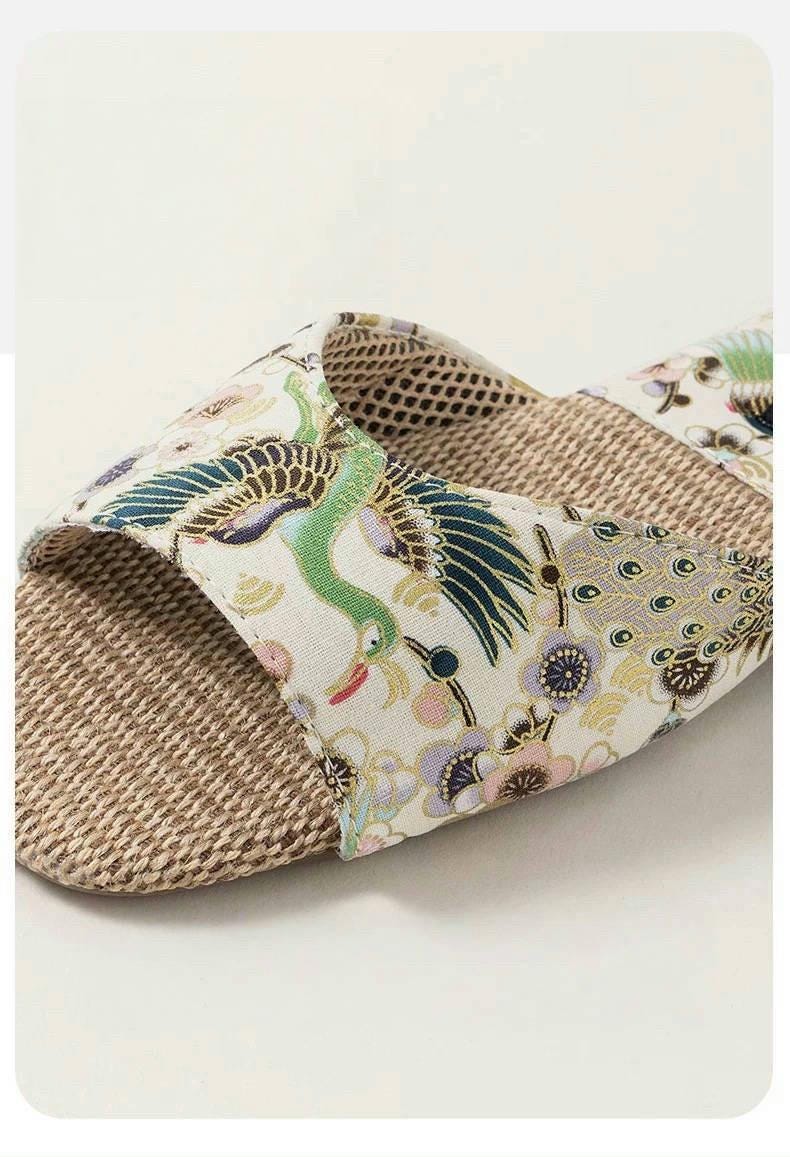 Embroidered Oriental Slippers: Handmade Open Totes Footwear, Causual House Shoes