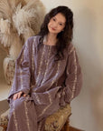 Bohemian Embroidered Cotton Gauze Loungewear Set | Two-Piece Pants or Dress Robe Style | Soft Breathable Sleepwear Home Outfit for Women