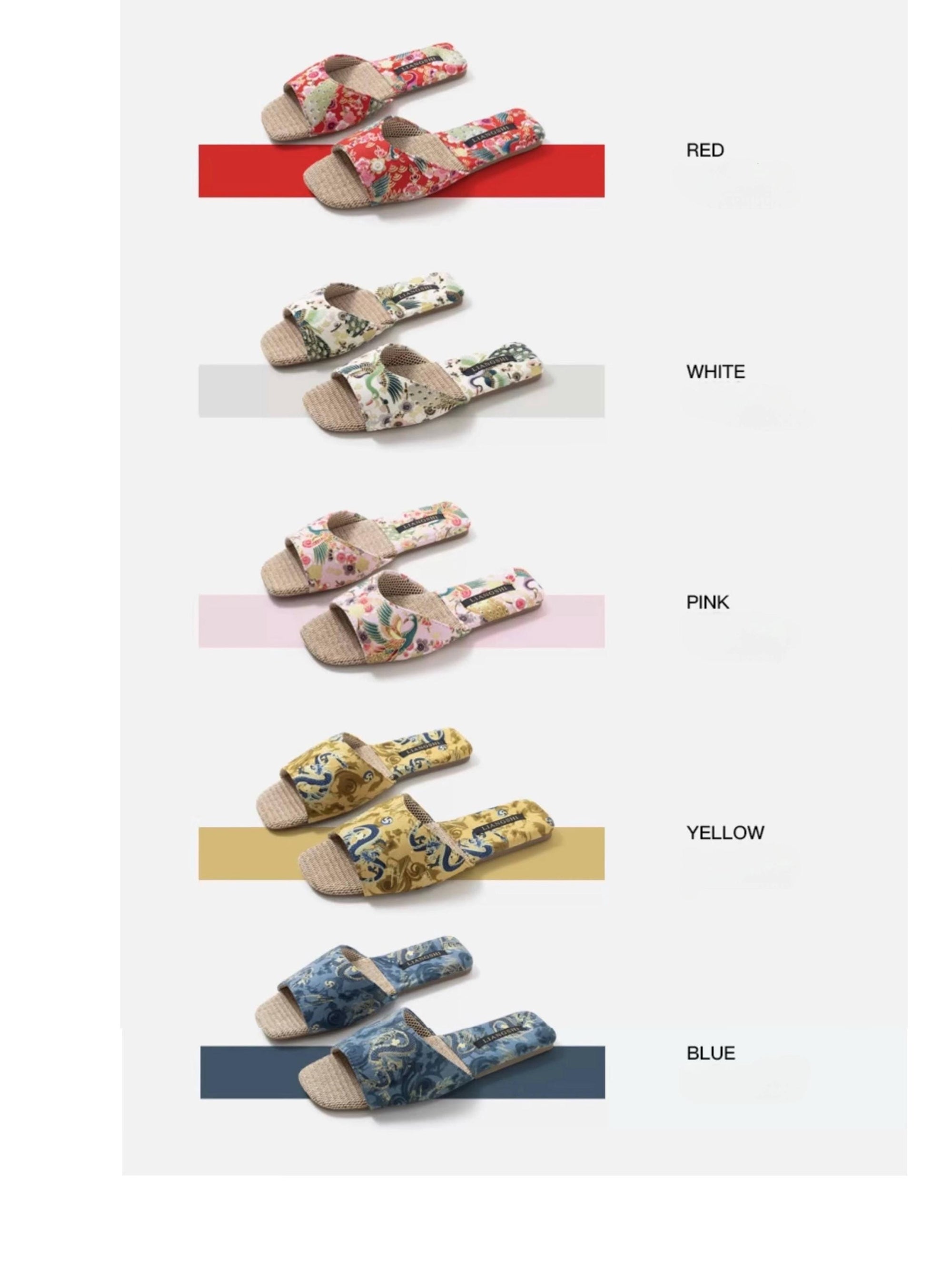 Embroidered Oriental Slippers: Handmade Open Totes Footwear, Causual House Shoes