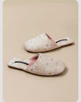 Embroidered Floral Slippers: Faux Fur Lined Winter House Shoes