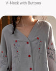Gauze Cotton Pajama Set: Hand-Embroidered Loungewear - Eco-friendly Cotton Sleep Collection