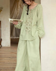 Bamboo Cotton Embroidered Pajama Set: Boho Women Sleepwear，Loungwear