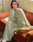 Bamboo Cotton Embroidered Pajama Set: Boho Women Sleepwear，Loungwear