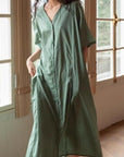 Bamboo Cotton Loungewear Dress: Sage Green Sleep Shirt with Pockets