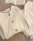 Gauze Cotton Embroidered Loungewear Set for Women – Vintage-Inspired Two-Piece Homewear | Soft Natural Fibre Pyjamas with Hand Detail