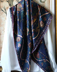 Ottoman Style Blue Silk Scarf 100% Mulberry Silk 106cm Square Hijab Shawl Head Wrap for Women Islamic Elegant Gift Ramadan Eid Modest Fashion Accessory