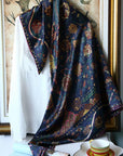 Ottoman Style Blue Silk Scarf 100% Mulberry Silk 106cm Square Hijab Shawl Head Wrap for Women Islamic Elegant Gift Ramadan Eid Modest Fashion Accessory