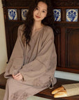 Premium Bamboo Cotton Loungewear Set - Casual Outfit for Indoor Relaxation and Outdoor Wear, Eco-Friendly Botanical Embroidered Pyjamas