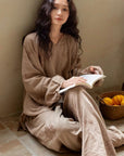 Premium Bamboo Cotton Loungewear Set - Casual Outfit for Indoor Relaxation and Outdoor Wear, Eco-Friendly Botanical Embroidered Pyjamas