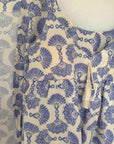 Cotton Kimono Robe 3PCS Set: Blue Fan Print Loungewear - Linen Feel Pyjmas