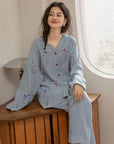 Gauze Cotton Pajama Set: Hand-Embroidered Loungewear - Eco-friendly Cotton Sleep Collection