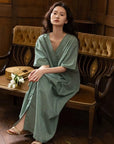 Bamboo Cotton Loungewear Dress: Sage Green Sleep Shirt with Pockets