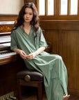 Bamboo Cotton Loungewear Dress: Sage Green Sleep Shirt with Pockets