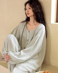 Mint Green Gauze Cotton Pajama Set: Breathable Wide-Leg Loungewear
