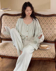 Mint Green Gauze Cotton Pajama Set: Breathable Wide-Leg Loungewear