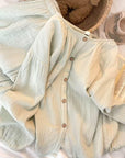 Mint Green Gauze Cotton Pajama Set: Breathable Wide-Leg Loungewear