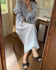 Linen Cotton Shirt Dress: Light Blue Relaxed Fit Summer Tunic