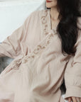 Hand-Embroidered Gauze Cotton Kimono Robe: Lightweight Summer Lounge Wear