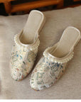 Brocade Mules: Embroidered Qipao Slippers with Pearl Trim