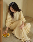 Butter Yellow Bamboo Lounge Set: Ruffle Sleeve Loungewear