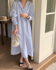Linen Cotton Shirt Dress: Light Blue Relaxed Fit Summer Tunic