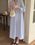 Linen Cotton Shirt Dress: Light Blue Relaxed Fit Summer Tunic