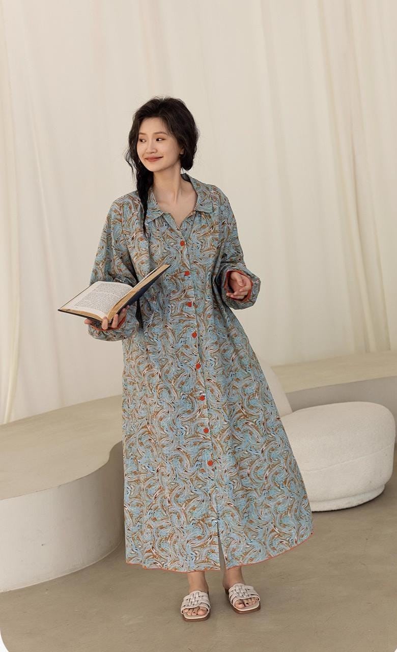 Cotton Gauze Pajama Set: Lightweight Button-Up Loungewear, Cotton Sleepwear