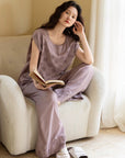 Embroidered Bamboo Cotton Pajama Set: Dusty Purple Cottagecore Lounge