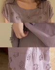 Embroidered Bamboo Cotton Pajama Set: Dusty Purple Cottagecore Lounge