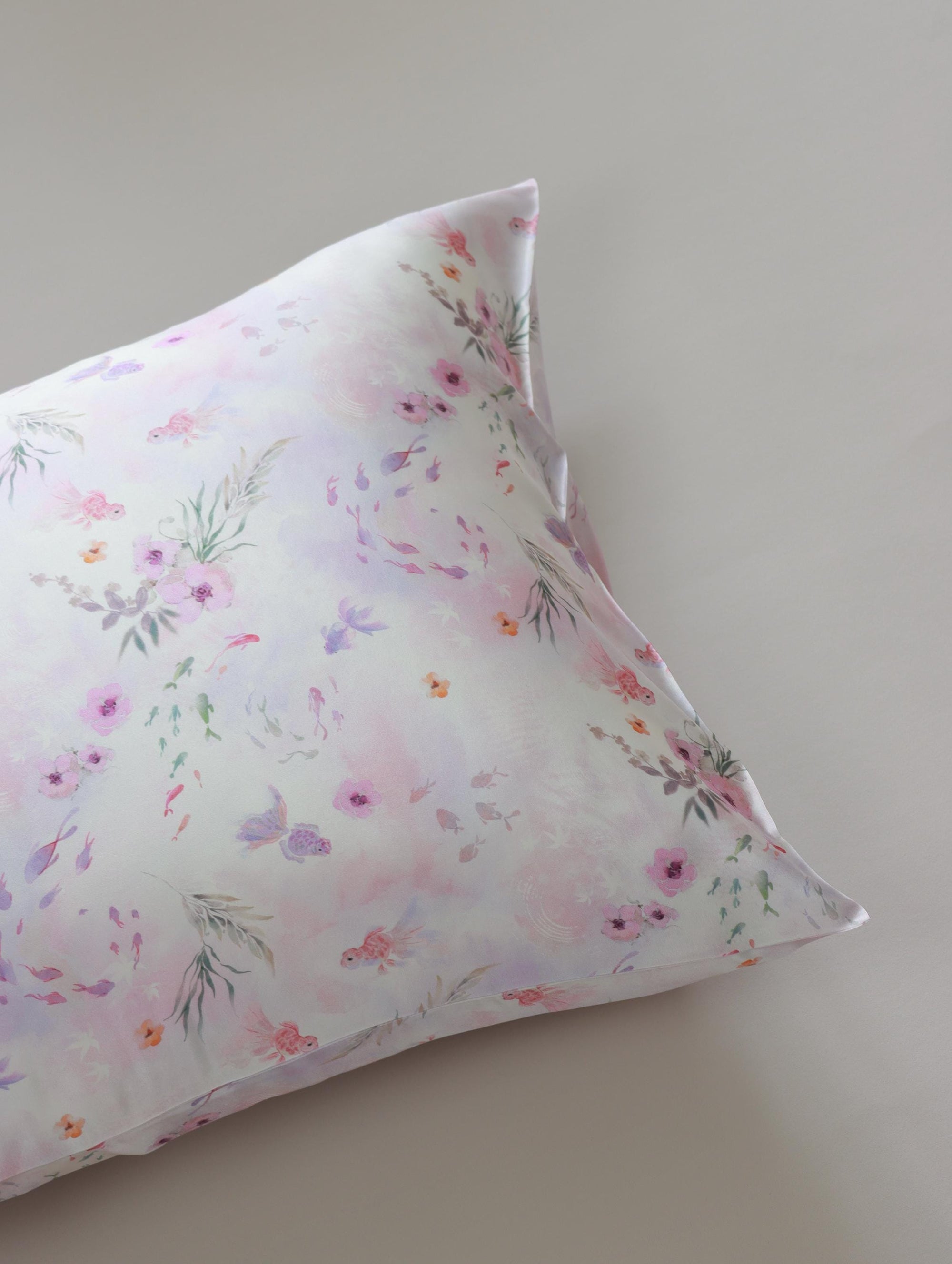Pink Koi Fish Silk Pillowcase with Scrunchie: 25 Momme Mulberry Silk