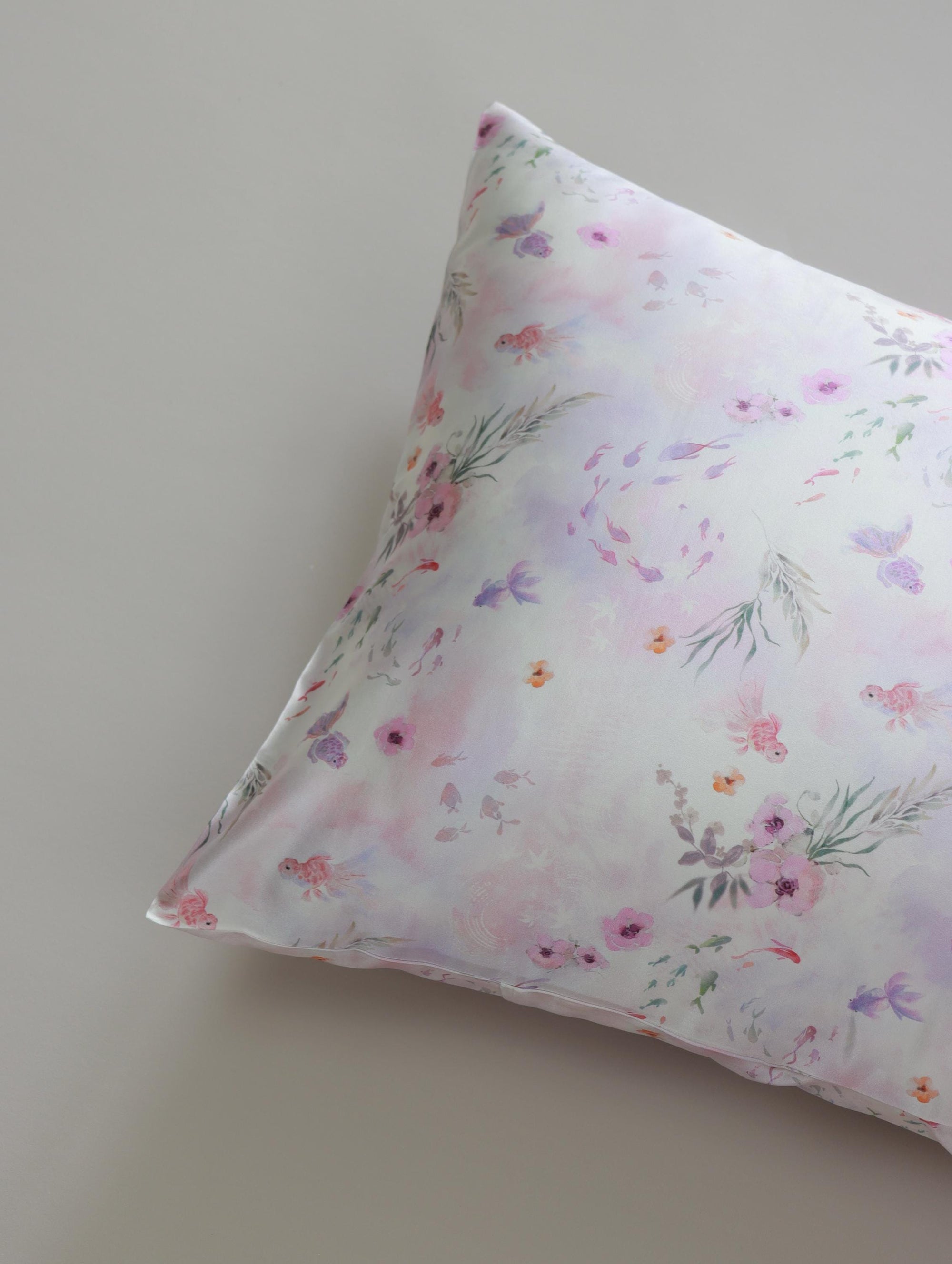 Pink Koi Fish Silk Pillowcase with Scrunchie: 25 Momme Mulberry Silk
