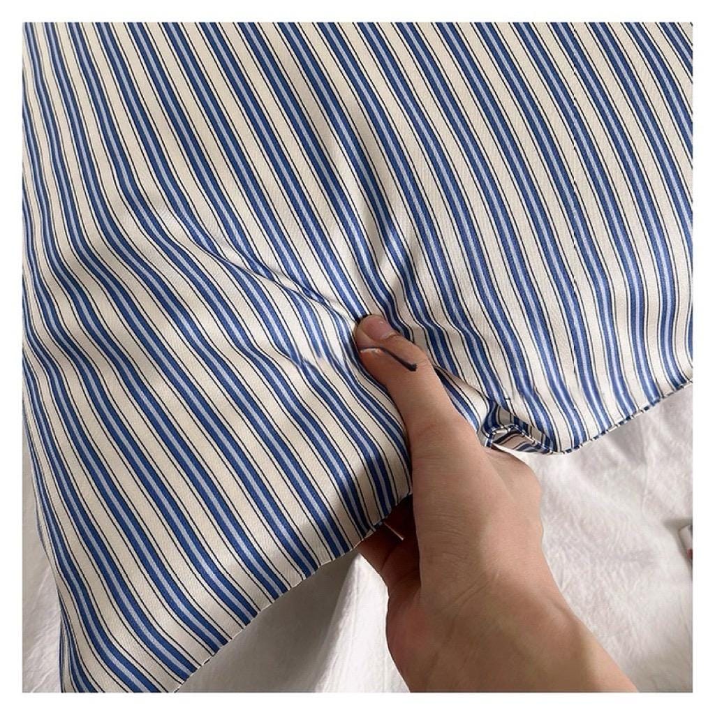 Blue Stripe Mulberry Silk Pillowcase: 22 Momme Luxury Bedding