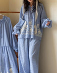 Embroidered Gauze Cotton Loungewear Set or Dress: Relaxed Fit Sleepwear