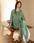 Bamboo Cotton Loungewear Set: Green Botanical Print, Oversized Fit