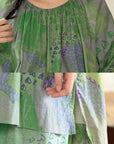 Bamboo Cotton Loungewear Set: Green Botanical Print, Oversized Fit