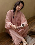 Pink Bamboo Cotton Pyjamas – Embroidered Dress or Two-Piece Pants Loungewear